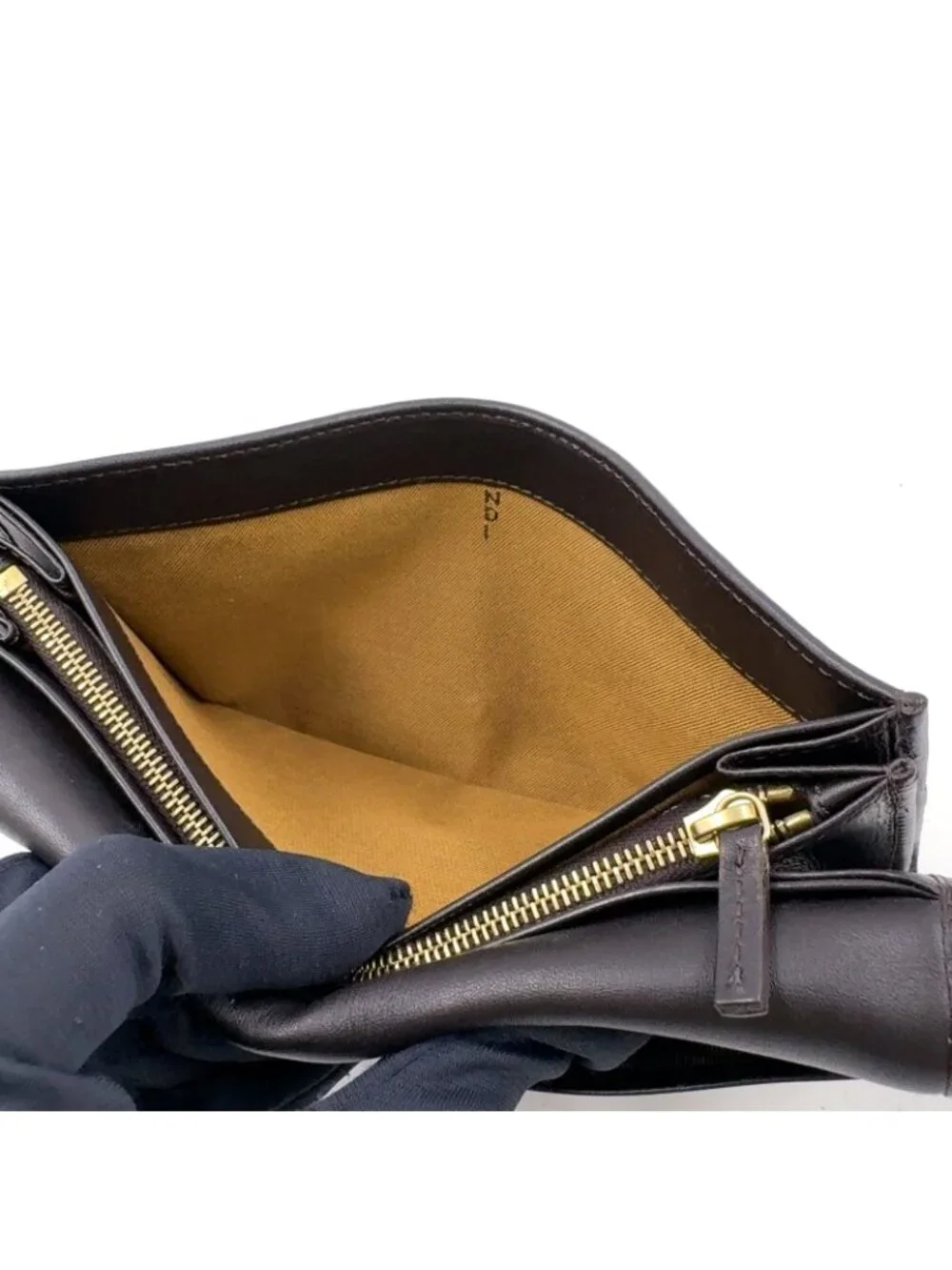 Fendi Zucca Pattern Leather Canvas Brown Black Bifold Wallet Gold